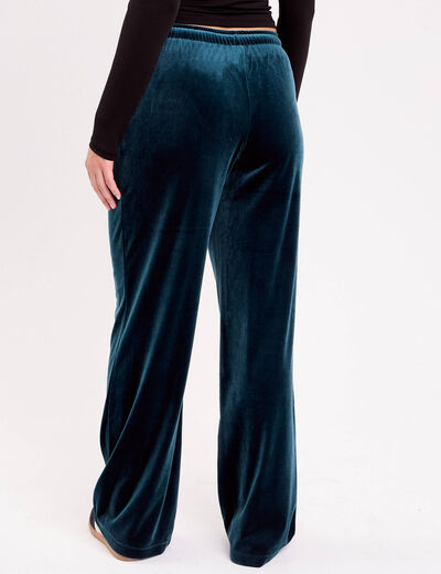 Pantalon large en velours bleu canard femme