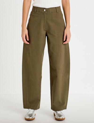 Pantalon chino coupe barrel vert kaki femme