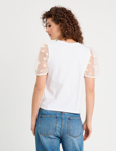 T-shirt manches brodées blanc femme