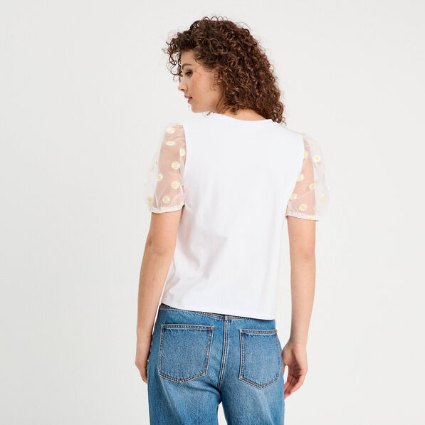 t shirt manches brodees blanc femme T-shirt manches brodées blanc femme