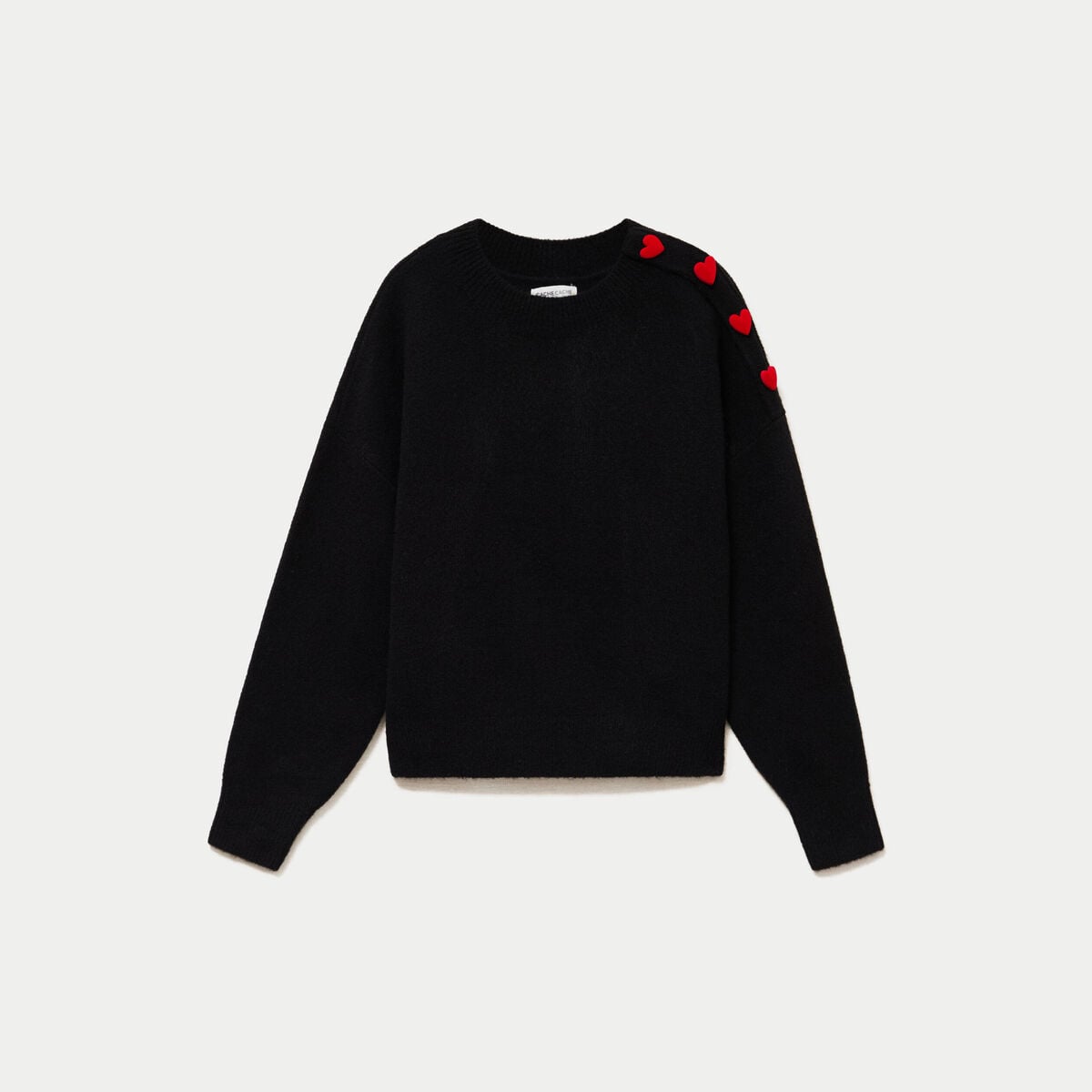 Pull ample col rond manches longues noir femme