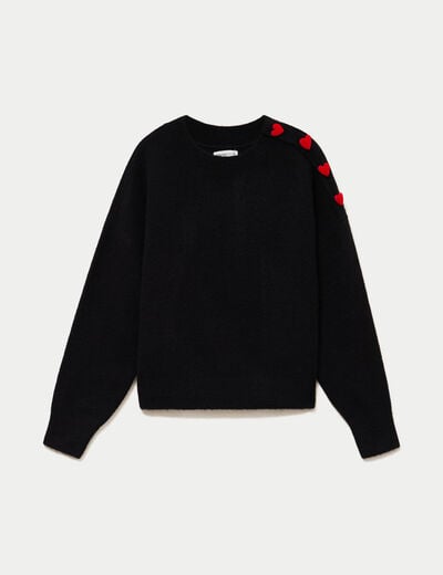 Pull ample col rond manches longues noir femme
