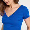 T-shirt côtelé manches courtes bleu electrique femme