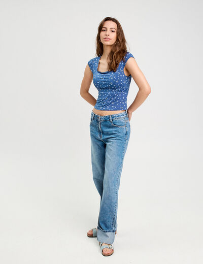 Blouse dos ouvert bleu foncé femme