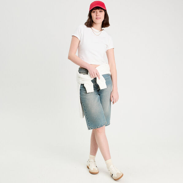 Bermuda large en jean denim double stone femme