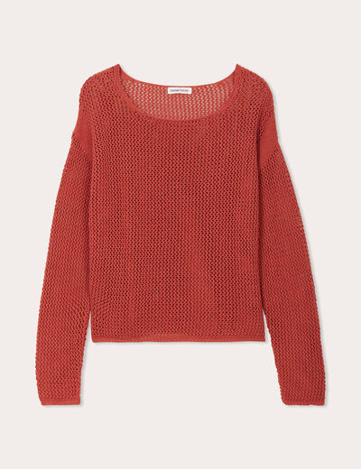 Pull crochet manches longues vieux rose femme