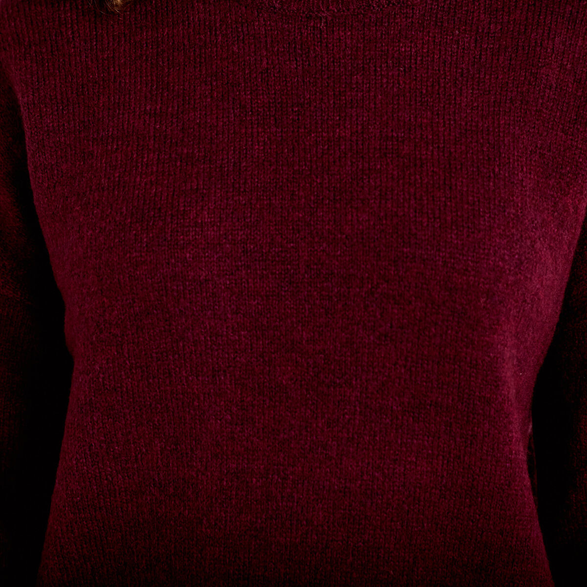 Pull col rond manches longues bordeaux femme