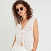 Blouse sans manches brodée blanc femme