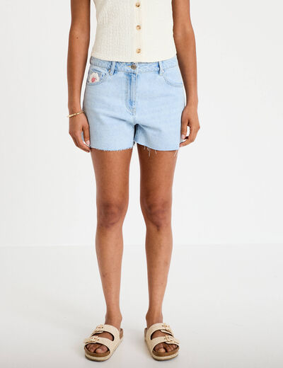 Short en jean taille basse denim bleach femme