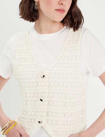 T-shirt 2-en-1 manches courtes ecru femme