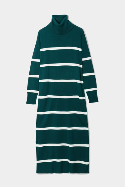 Robe pull longue col roulé vert foncé femme