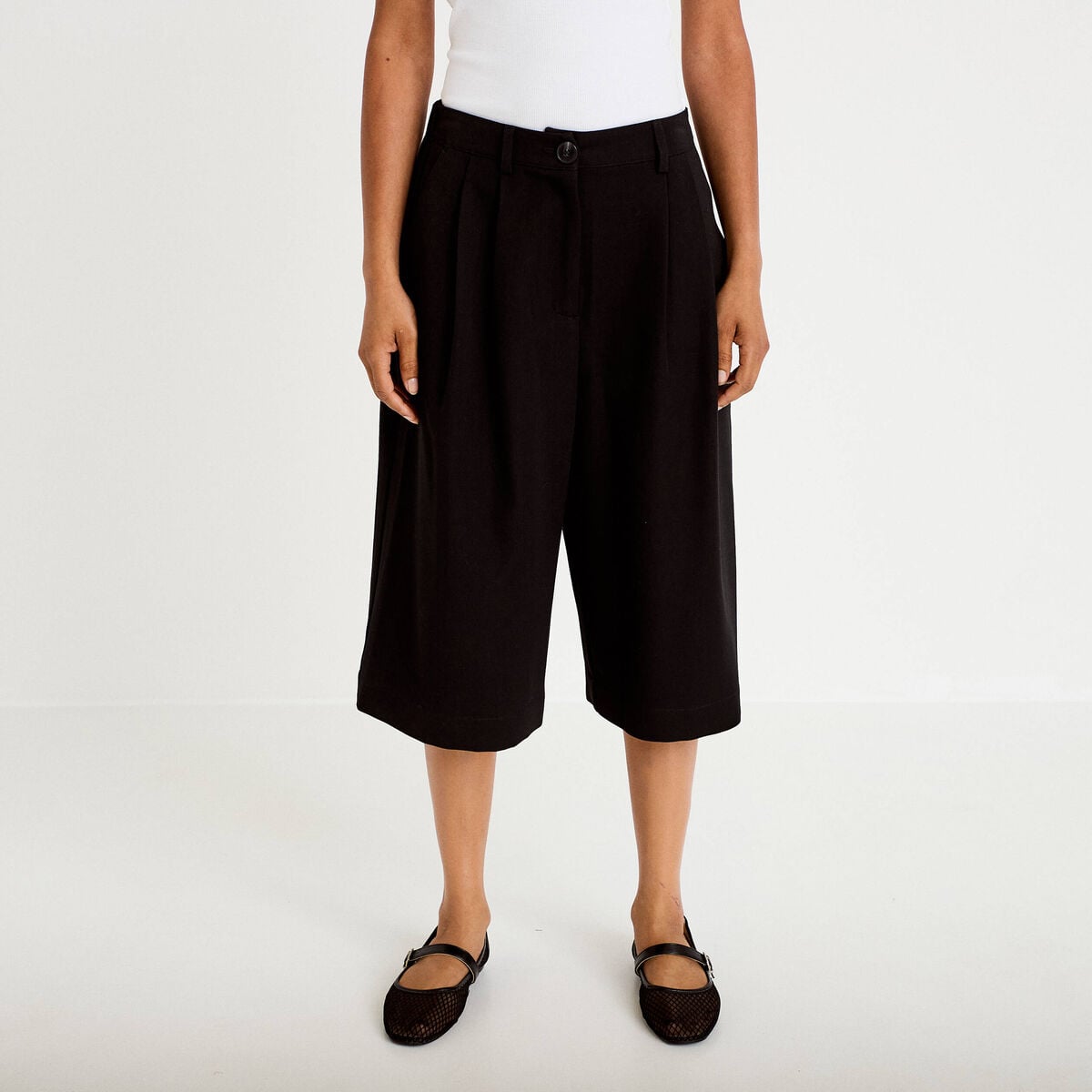 Bermuda large taille haute noir femme