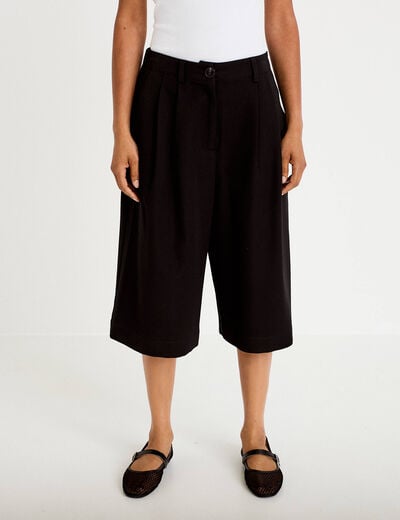 Bermuda large taille haute noir femme