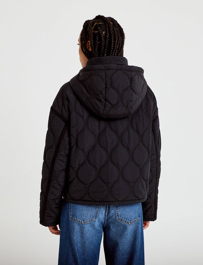 Veste droite &agrave; capuche manches longues noir femme