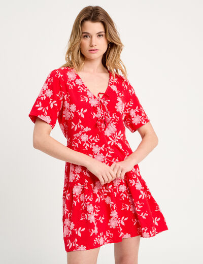 Robe évasée manches courtes rouge femme