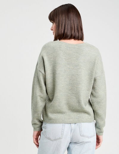 Pull manches longues col en V vert pastel femme