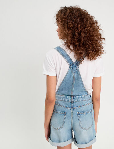 Salopette short en jean denim double stone femme