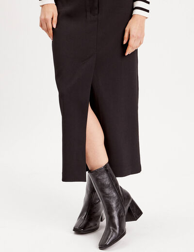 Jupe longue droite fendue noir femme