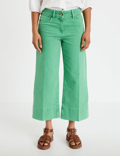 Jean wide leg cropped taille haute vert femme