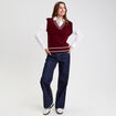 Pull 2-en-1 col en V rouge foncé femme
