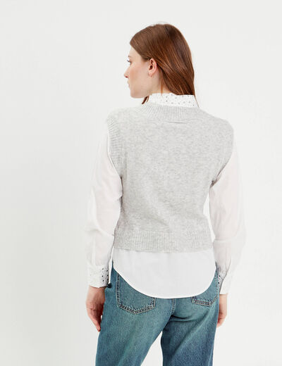 Pull manches longues 2-en-1 gris clair femme