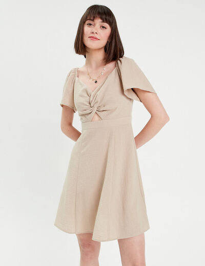 Robe patineuse manches courtes beige femme