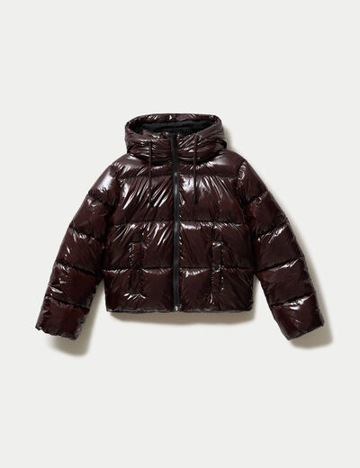 Doudoune bas resserr&eacute; manches longues marron fonc&eacute; femme