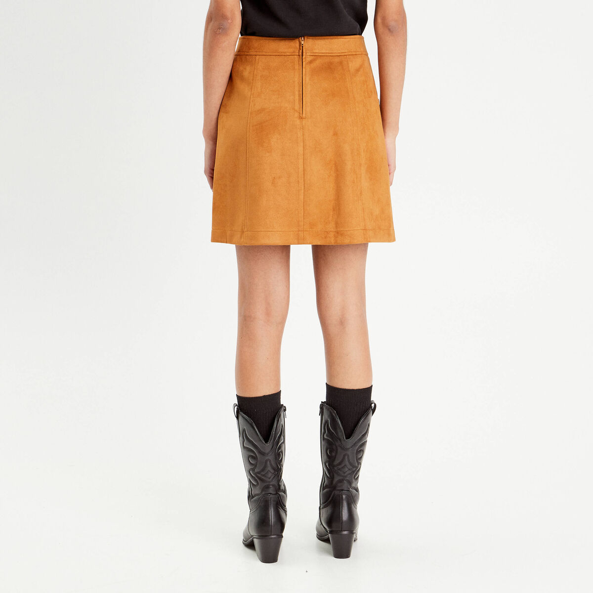 Jupe trapèze suédine camel femme