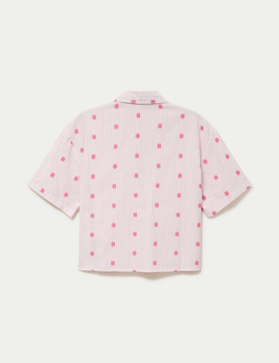 Chemise droite cropped col am&eacute;ricain rose femme