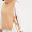 Pull sans manches col roulé beige femme