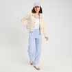 Pantalon large élastiqué bleu foncé femme