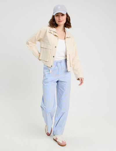 Pantalon large élastiqué bleu foncé femme