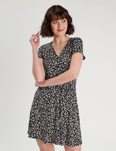 Robe évasée boutonnée noir femme