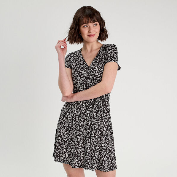 Robe évasée boutonnée noir femme