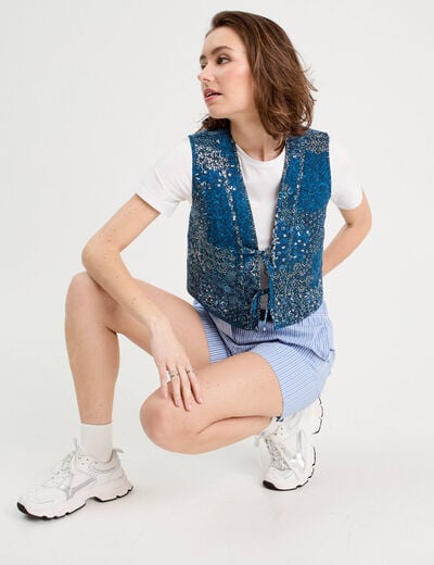 Veston matelassé noué bleu foncé femme