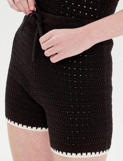Short tricot droit ajouré noir femme