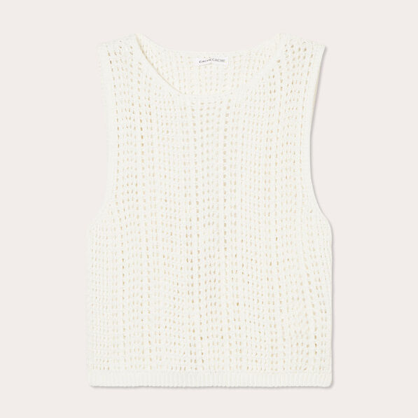 Débardeur crochet dos lacé ecru femme