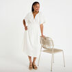 Robe midi pliss&eacute;e col v manches courtes blanc femme