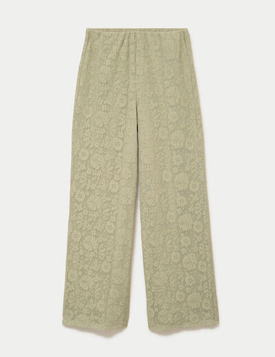 Pantalon large taille haute vert kaki femme