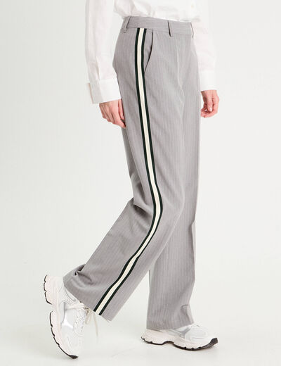 Pantalon large avec bandes gris clair femme