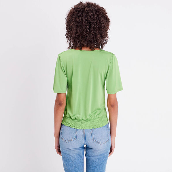 Blouse satin taille nouée vert femme