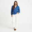 Blouse ample manches longues en jean blanc femme