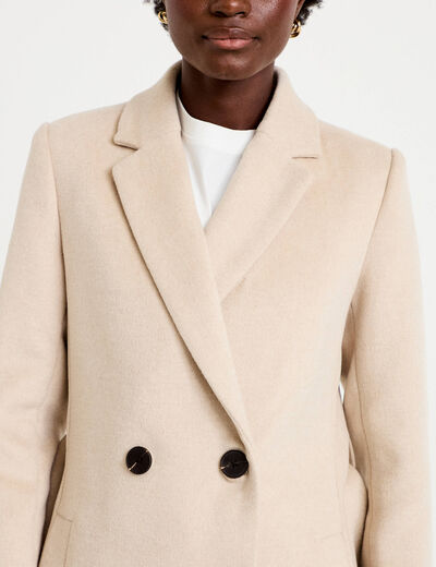 Manteau cintr&eacute; col ch&acirc;le manches longues beige femme