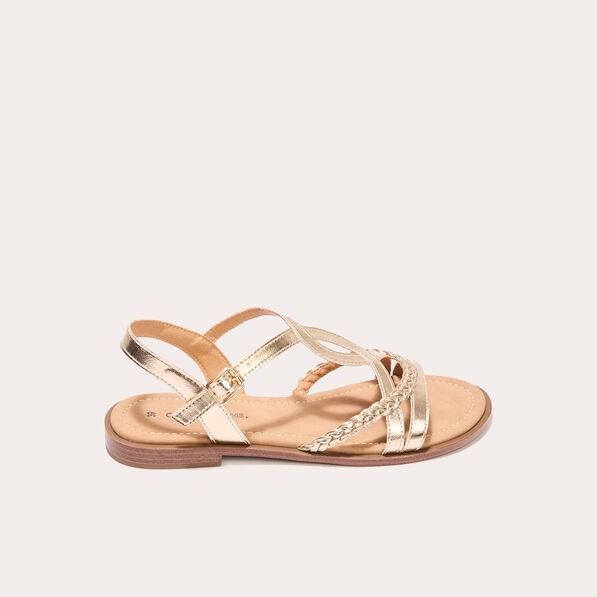 Sandales plates avec brides couleur or femme