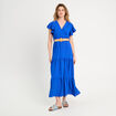 Robe longue évasée ceinturée bleu electrique femme