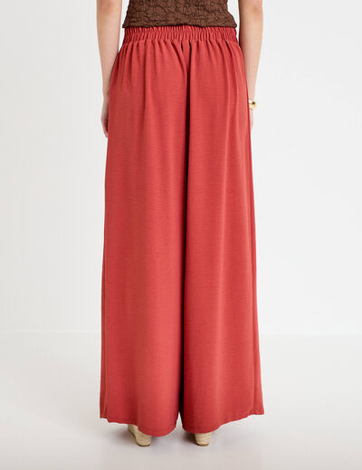 Pantalon large taille haute fluide vieux rose femme