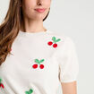 Pull manches courtes patchs ecru femme