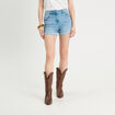 Short slim en jean denim bleach femme