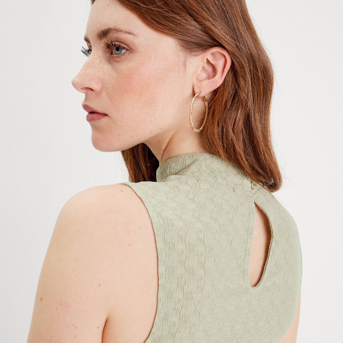Débardeur col montant vert kaki femme