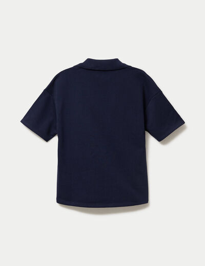 Sweat col chemise manches courtes bleu marine femme